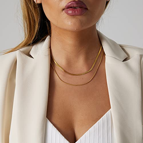 Herringbone Choker Necklace Set Double Layer Snake Chain Herringbone Chain Necklace Layering Necklace Set Cuban Chain Necklace for Women - style: 1-Double layered Snake 3/1.5mm