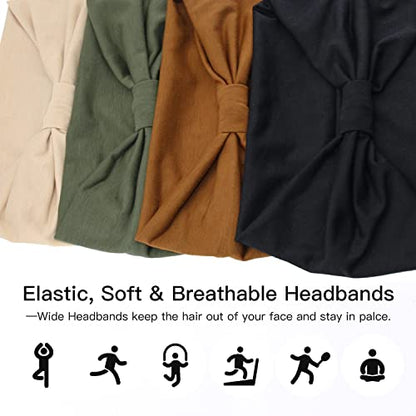 Yeshan Wide Headbands for Women Non Slip Turban Headband, Boho Elastic Headband Sweat Bands Yoga Hair Bands for Women's Hair，Pack of 8 - color: No12(solid colors 8 pcs)