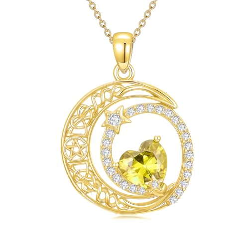 Midari 18K Yellow Gold Sun Moon Star Pendant Rose Flower Necklaces I Love You Forever Sun Moon Jewelry Gift for Mother Women - color: 11-Nov-Citrine, style: Moon&Star