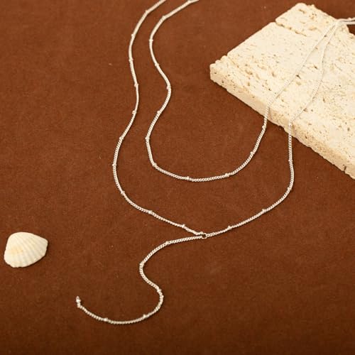 Lariat Necklace for Women, Dainty 14K Gold/Silver Plated Long Necklaces for Women Trendy Simple Layered Y-Shaped Pendant Necklace Adjustable Fashion Jewelry Gift - color: Silver, style: Satellite Chain
