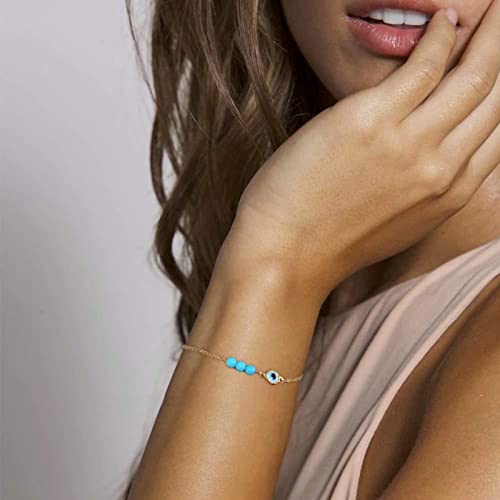 Fesciory Evil Eye Bracelet for Women, Gold Plated Adjustable Chain Jewelry | Blue Evil Eye Charm Bracelet, Lucky Amulet Symbolism, Dainty Adjustable Chain, Daily wear, Jewelry gifts - color: Gold-3