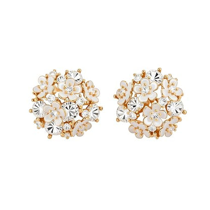 Clip-On Earrings for Womem Flower Faux Pearl Non Piercing Earrings Jewelry - color: Floral Cluster -CZ