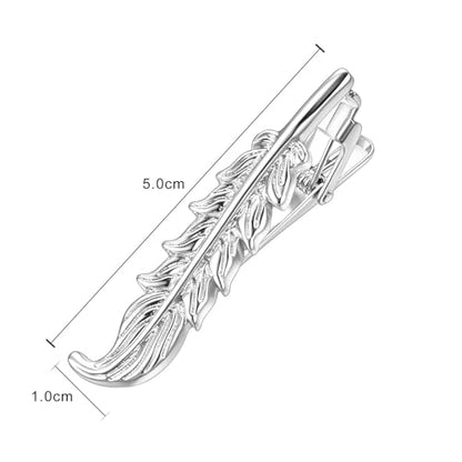 Yoursfs Feather Tie Clip For Men Stylish Tie Bar Metal Clasp Necktie Pin Business Wedding Clamp - style: silver