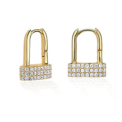 Huggie Hoop Earrings 14K Gold Plated Cubic Zirconia Dainty Simple Cute Beads Elegant CZ Circle Small Hoop Earring for Women Minimalist Handmade Hypoallergenic Jewelry - color: CZ-Lock
