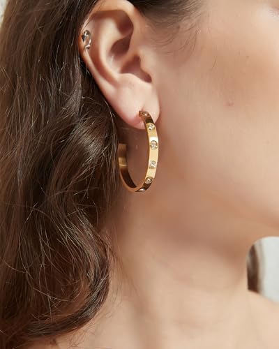 Love Friendship Hoop Earrings Set for Women 18K Gold and Silver Stainless Steel with Cubic Zirconia Stones Jewelry - style: One pair - Gold