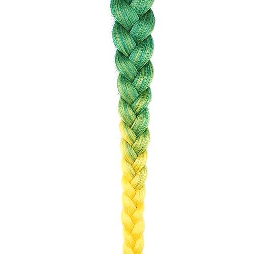 Braided Ponytail Extension 2 Pc Green Yellow Gradient Rave Hair Extensions | Long Braided Ponytail Extension With Hair Tie, Straight Wrap with Braid Ponytail Extension 26 Inch Synthetic Hair Pieces - color: Green Yellow gradient#（Green/Yellow）, size: 26 I