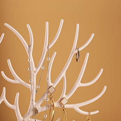 MORE&LESS Antlers Jewelry Display Stand with Drawer and Crystal Handle, Tree Tower Rack Hanging Organizer for Ring Earrings Necklace Bracelet - color: C White-Drawer-Crystal Handle