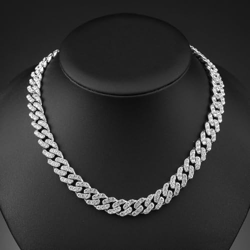 8 PcsCuban Link Chain jewelry sets for Woman with Rhinestone Necklace Bracelet Earrings Bling Diamond chunky Chain Jewelry - color: Silver B, size: 24inch