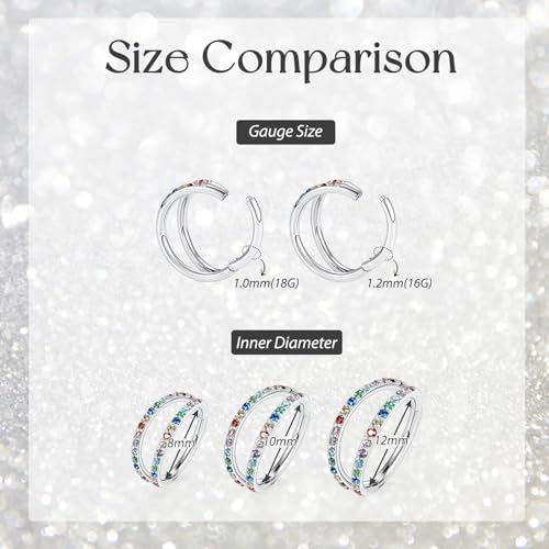 GAGABODY Conch Piercing Double Open Stack with CZ 16 Gauge Hoop Earrings 18g Septum Jewelry 20g Septum Ring Daith Earrings 316L Surgical Steel Lip Rings Helix Rook Cartilage Earrings Hoop - color: Style13:Silver+Double Hoop Rainbow CZ