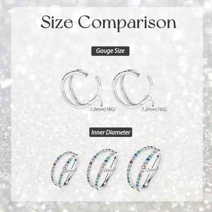 GAGABODY Conch Piercing Double Open Stack with CZ 16 Gauge Hoop Earrings 18g Septum Jewelry 20g Septum Ring Daith Earrings 316L Surgical Steel Lip Rings Helix Rook Cartilage Earrings Hoop - color: Style13:Silver+Double Hoop Rainbow CZ