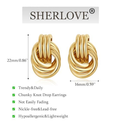SHERLOVE Chunky Knot Gold Earrings Women Statement Drop Dangle Earrings | 14K Gold Plated Hypoallergenic Lightweight,Trendy Dainty Elegant Cute,Women Gold Jewelry Fashion Accessories Gifts - color: Knot Gold A