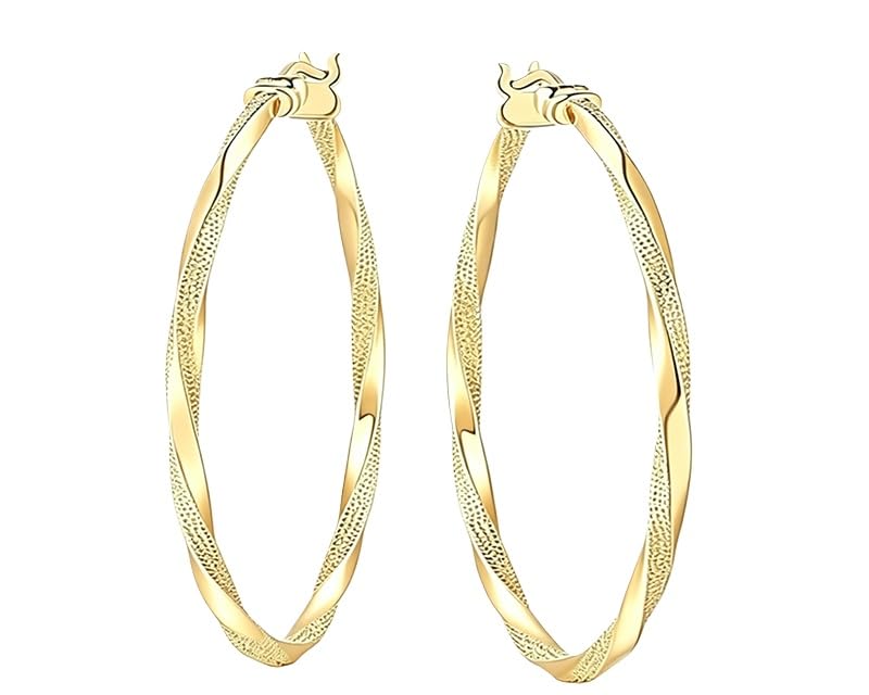 14K Gold Twisted Hoop Earrings, Lightweight Fashion For Women | Hypoallergenic And Skin-friendly, Long-lasting Shine, A Blend Of Individuality And Style, Suitable For Everyday Wear - size: 30mm