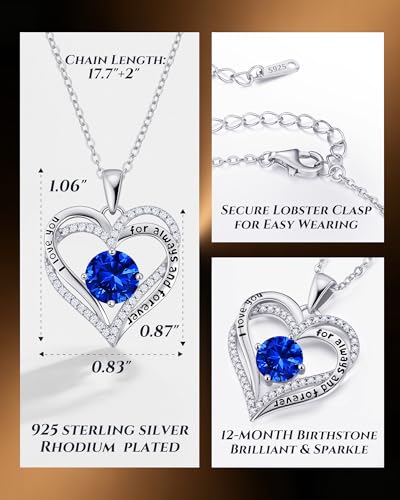 CDE S925 Silver Engraved Forever Love Heart Birthstone Necklaces for Women | 5A CZ,Hypoallergenic,Nickel-Free & Lead-Free Pendant,Anniversary Christmas Wedding Birthday Gift for Wife Girlfriend - color: 09-Sept, style: White Gold Plated