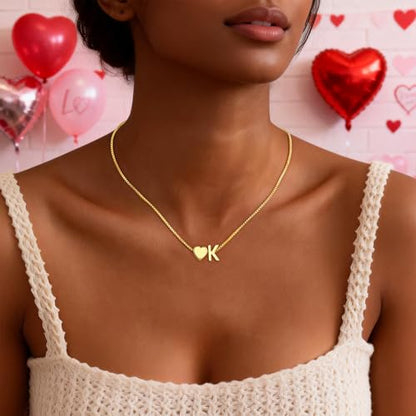 Eaciy Gold Heart Initial Necklaces for Women Teen Girl Gifts Trendy Stuff | 18K Gold Plated Letter A-Z Heart Initial Necklaces for Women Teen Girl Gifts Trendy Stuff Birthday Gifts for Girls Jewelry - color: Gold