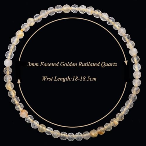 MASSIVE BEADS Natural Genuine Gemstone Beads Healing Crystal Chakra Reiki Jewelry Faceted Round Beads Bracelets 3mm - color: Golden Rutilated Quartz