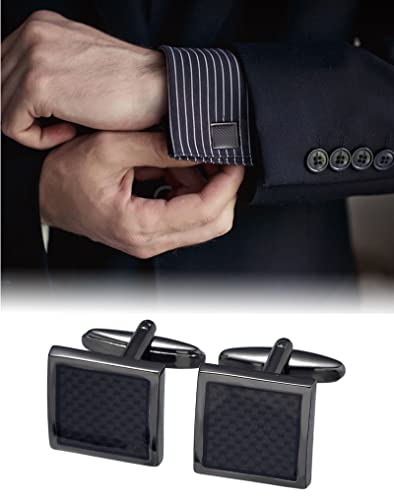 10Pcs Cufflinks for Men Classic Design Carbon Fiber Cufflinks Tuxedo Shirt Stud Set for Wedding Business Birthday Meeting Black Tone Cufflinks - style: B:10Pcs,square