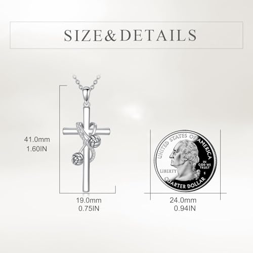 POPLYKE Cross Necklace for Women 925 Sterling Silver Cross Pendant Necklace Animal Jewelry Christmas Gifts for Women Mother Grandma - style: volleyball