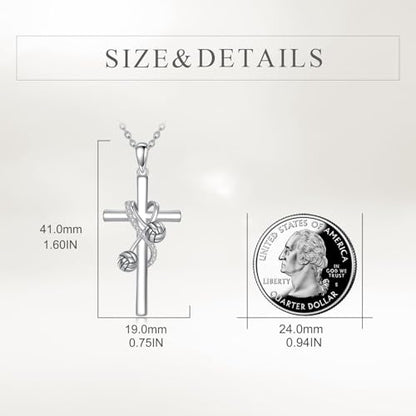 POPLYKE Cross Necklace for Women 925 Sterling Silver Cross Pendant Necklace Animal Jewelry Christmas Gifts for Women Mother Grandma - style: volleyball