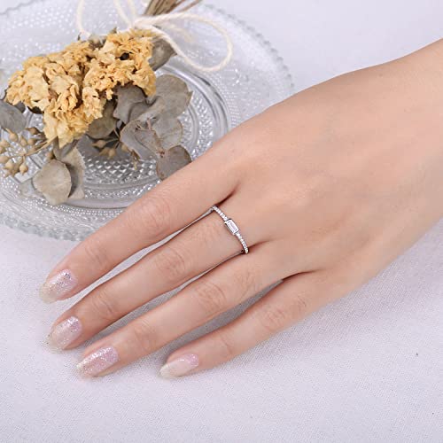 JewelryPalace Princess Emerald Cut CZ Stackable Wedding Ring Eternity Bands for Women, Cubic Zirconia 925 Sterling Silver 14k Yellow Rose Gold Plated Promise Ring for Her, 4pc Anniversary Ring Sets - color: P-1Pc-Emerald Cut-Sterling Silver