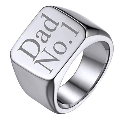 GoldChic Jewelry Personalized Signet Rings Men Women, Stainless Steel Custom Photo Bold Square/Oval Monogram/Old English Initial Pinky Stacking Statement Ring in Black/Silver/Gold (Size 7-14) - color: Steel-Custom - Square