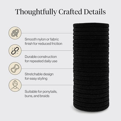 Kitsch Elastic Hair Ties No Damage | Stretchable Hair Bands - Black, 20pcs | Strong All-Day Hold Hair, Rubber Bands For Hair, Ponytail Holders | Hair Accessories for Everyday Use - color: Black Thin (Pack of 20)