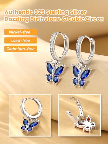 Bestyle Gold Butterfly Earrings for Women, Dainty Cute Birthstone Studs Hypoallergenic Jewelry, Great Birthday Gift - style: 09.September (Sapphire)-DANGLE