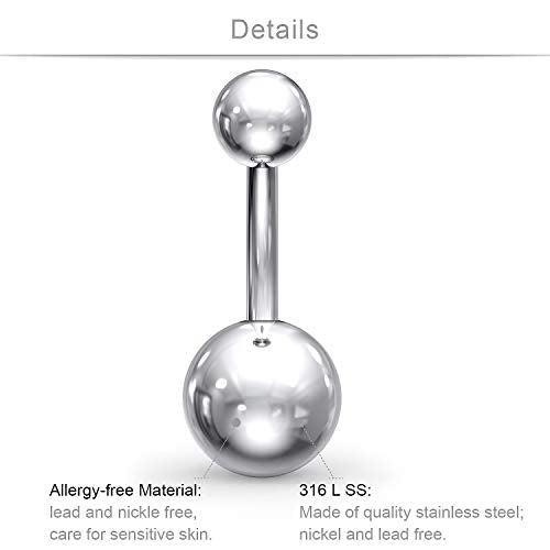 SCERRING Belly Button Rings 14G Stainless Steel Navel Belly Earring CZ Heart Opal Navel Ring Barbell Body Piercing Jewelry 12PCS - color: 12PCS - Silver
