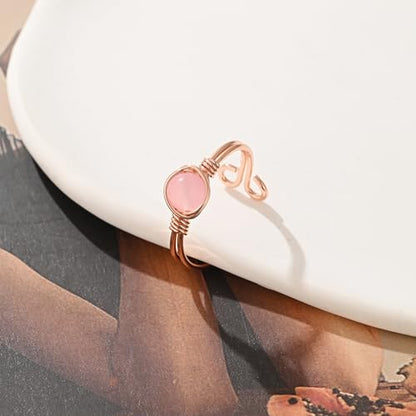 9 PCS Healing Crystal Ring, Adjustable Wire Wrapped Rings Irregular Gemstone Rings Set for Women - color: Rose Gold-Style A