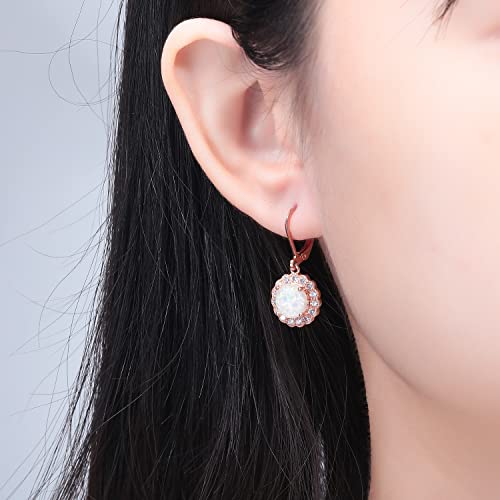 CiNily Leverback Pink Opal Dangle Drop Earrings for Women 14K Rose Gold Plated Teardrop Earrings