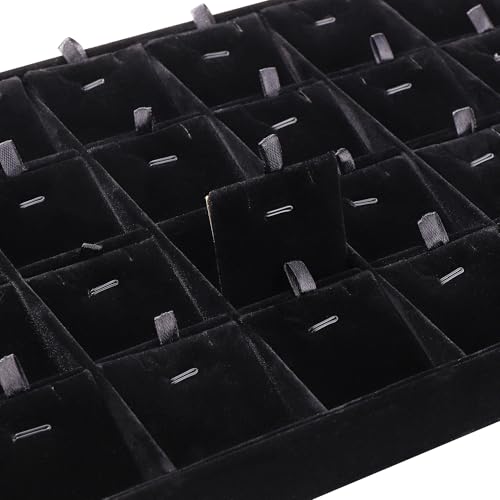 24 Grid Jewelry Tray Velvet Jewelry Display Tray with Removable Dividers | Jewelry Organizer Stackable Trays for Earrings Necklaces Bracelet Rings Display Showcase - Black - color: Black