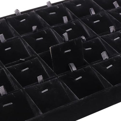 24 Grid Jewelry Tray Velvet Jewelry Display Tray with Removable Dividers | Jewelry Organizer Stackable Trays for Earrings Necklaces Bracelet Rings Display Showcase - Black - color: Black