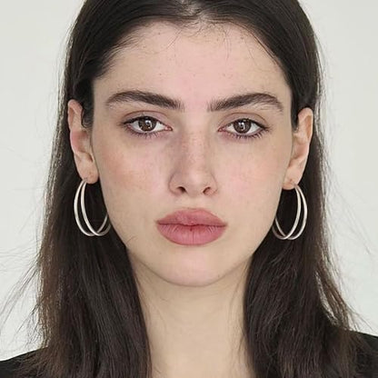 Large Thin Double Hoop Earrings for Women Lightweight Hypoallergenic 925 Sterling Silver Post 14K Gold Hoops Non Tarnish Sturdy Big Thin Double Layered Hoop Earrings 30/40/50/60mm - color: Silver, size: 40mm