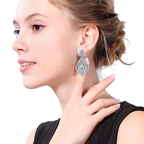 Flower Teardrop Bridal Wedding Dangle CZ Earrings in Silver/Gold Tone for Women Girl Bride Gift … - color: B-Clear