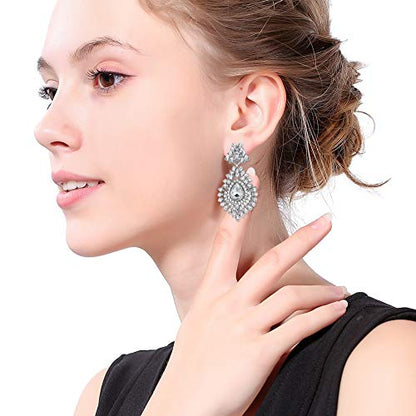 Flower Teardrop Bridal Wedding Dangle CZ Earrings in Silver/Gold Tone for Women Girl Bride Gift … - color: B-Clear