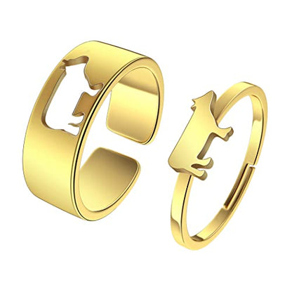 2PCS Matching Cute Animals Promise Engagement Rings for Couples Men Women Jewelry Band Sets 316L Stainless Steel Adjustable Open Ring - color: Cow-g