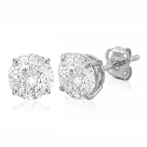 14k Gold Solitaire Round Cubic Zirconia Earrings Studs for Women & Men | Anti Tarnishing CZ Stud Earrings with 14k Gold Butterfly Pushbacks | 4MM-7.5MM by MAX + STONE - color: White Gold, size: 7.5 mm