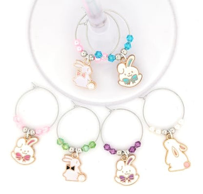 Pixie Easter Wine Charms – Set of 6 Bunny Rabbit Glass Markers, Easter Gifts, Spring Party Favors, Table Decor, Wine Glass Identifiers