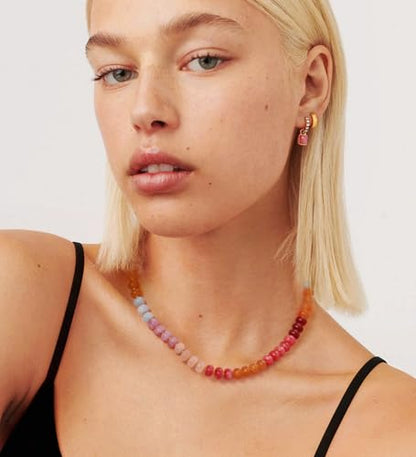 Aobei Pearl 18K Gold Plated Paperclip Chain Choker Satellite Chain Freshwater Cultured Biwa Pearl Pendant Necklace Dainty Turquoise Jewelry for Women - color: Multi-colors