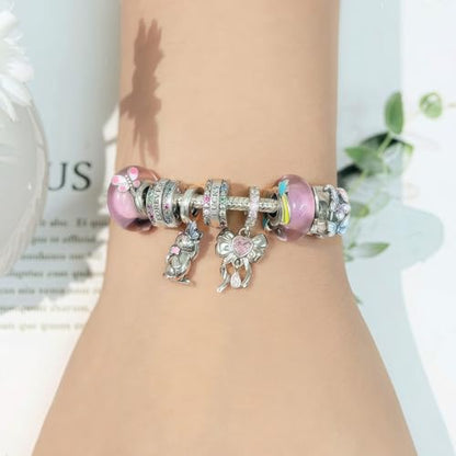 925 Sterling Silver Bead Charm for Pandora Bracelets and Necklaces,Pink Bow Cherry Butterfly Blue Ocean Pendant Bead Charms Jewelry Present Valentines Gifts for Wife/Girlfriend Women - style: Kitten playing with Butterflies