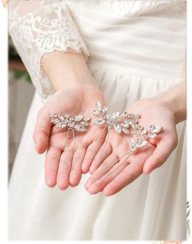 9 Pieces Bride Wedding Hair Pins Bridal Hair Accessories Set Jewelry Bridesmaids Silver HairPiece for Women - color: Set 3