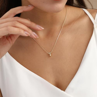 14K Gold Plated Bubble Letter Necklace, Tarnish Free and Waterproof Dainty Initial Necklace for Women, Trendy Personalized Gold Jewelry Gift for Her - color: Gold, style: T