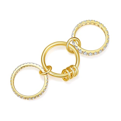 MINDDHA 14K Gold Plated Interlocked Stackable Rings for Women - Statement Multi Ring Stack - Cubic Zirconia Two-Toned Stackable Bands Stacking Jewelry 3 Row Size 4-12 - color: Thin Band&CZ Gold