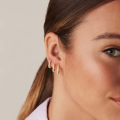 PAVOI Gold Hoop Earrings for Women - 14K Gold Plated 925 Sterling Silver Posts 3 Pairs Hoop Earrings Set for Women - Hypoallergenic Huggie Earring Pack - style: Cubic Zirconia