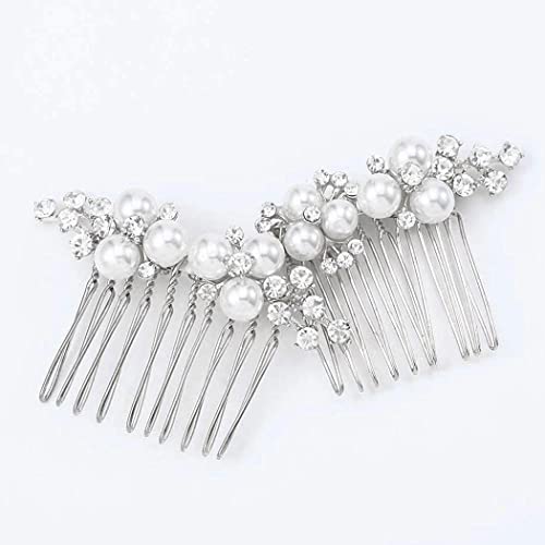 Asooll Gold Wedding Pearl Hair Comb Bride Crystal Headpiece Bridal Rhinestone Hair Clip Hair Accessories for Women(Set of 2) (B-Silver) - color: B-Silver