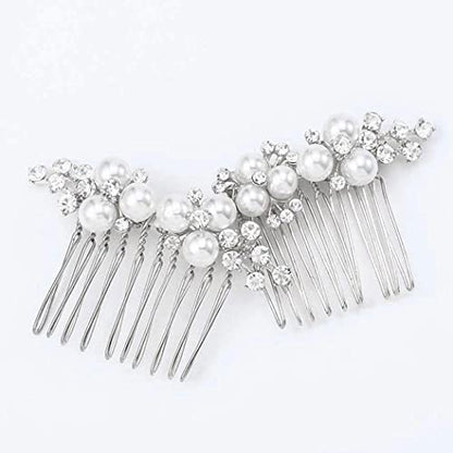 Asooll Gold Wedding Pearl Hair Comb Bride Crystal Headpiece Bridal Rhinestone Hair Clip Hair Accessories for Women(Set of 2) (B-Silver) - color: B-Silver