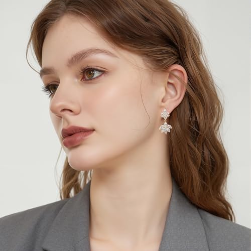 Gemsme Bridal Wedding Earrings for Brides Bridesmaides, 925 Sterling Silver Posts hypoallergenic Cubic Zirconia stud,Drop & Dangle Earrings for Women Jewelry Gifts - color: Gold - Leaf Drop Earrings