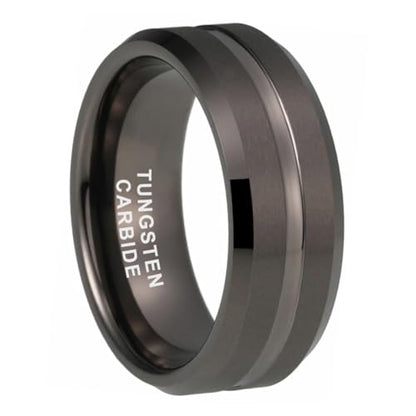 TUTISS 6mm 8mm Silver/Black/Blue/Gunmetal/Gold/Rose Gold Tungsten Rings for Men Women Fashion Engagement Wedding Bands Matte Finish Beveled Edges Comfort Fit - color: 8mm Gunmetal Tungsten