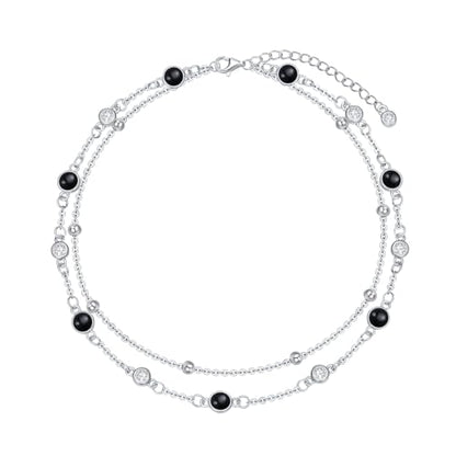 HPQQ Anklets for Women 925 Sterling Silver Natural Stone Layered Anklet Beach Summer Fine Jewelry Birthday Mothers Day Gifts for Women Mom Her - color: Black Onyx 9"-11"