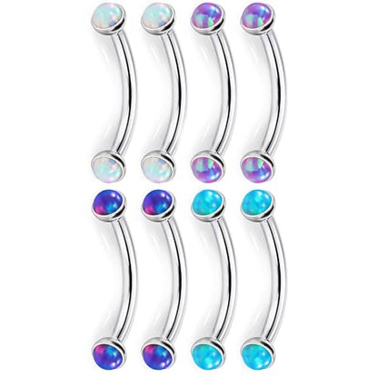 Jenxnjsjo 16g 8/10mm Eyebrow/Rook/Snug/Vertical-Labret/VCH/Snake-Eyes/Anti-Tragus/Cartilage/Daith/Belly-Button/Bridge/Hood/Surface Curved Barbell Piercing Jewelry for Women Men - color: Opal-B, size: 10mm