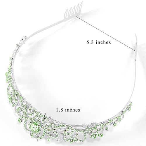 TAROSE Tiaras for Women, Birthday Crown and Sash for Girls | Birthday Sash Sunglasses Outfit, Birthday Gift for Women Girls, Goddess Crown Bride/Halloween/Prom/Party/Costume - color: 1 J. Silver+green
